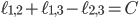 \ell_{1,2} + \ell_{1,3} - \ell_{2,3} = C