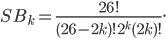 SB_k = \frac{26!}{(26-2k)!2^k(2k)!}.