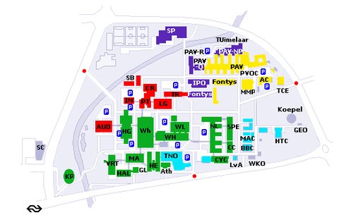 Plattegrond van de TU/e.